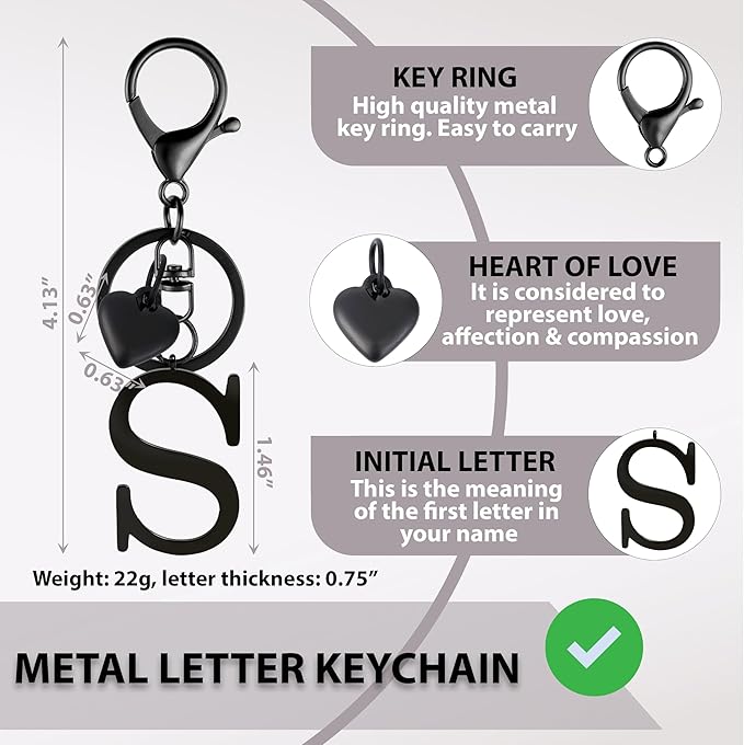 Metal Heart Alphabet Keychain for Women, Girls - Cute Initial Letter Accessories for Purse, Bag Charms and Backpack