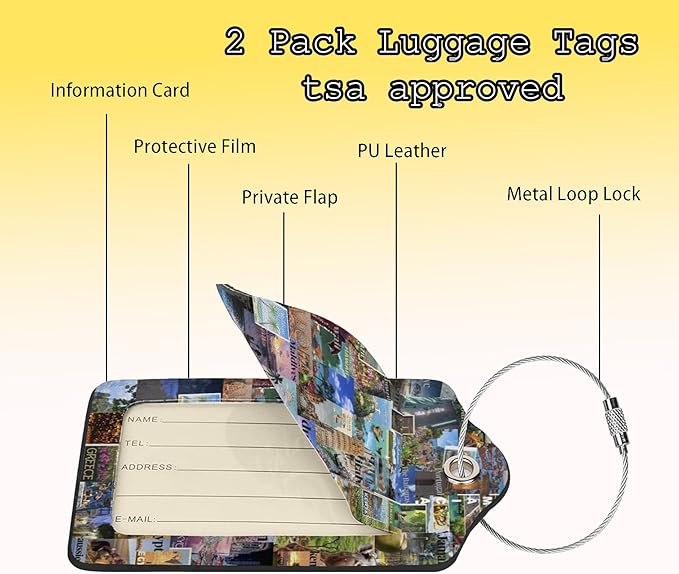 TSA Approved Luggage Tags for Suitcases Dream travel posters retro 2 Pack Funny Leather Carnival Cruise Airport Cute Travel Name Tags golf bag tag Ships Essentials Privacy Cover ID Label for Women Men