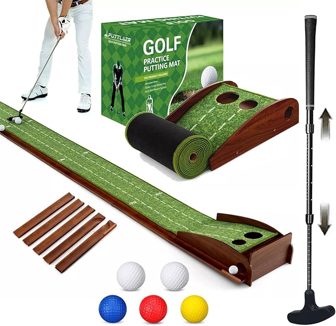 Indoor Golf Putting Mat with Putter & 5 Balls, Auto Ball Return Set, Velvet Matt for Home, Office, Backyard, Golf Gift