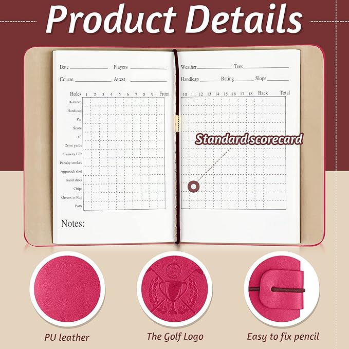 Yexiya Golf Scorecard Book with Pencil Leather Golf Journal Scorecard Holder Accessories Notebook Log Book Pocket Scorebook Gifts for Men Golfers, Sports and Outdoor Club Accessories