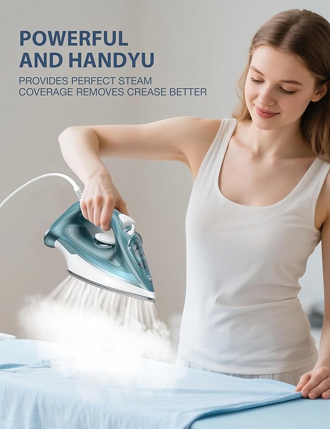 Iron Steamer for Clothes, Ceramic Soleplate, 500 Microsteam Holes, Powerful Steam Iron, Adjustable Steam, Burst of Steam, Self-Clean, Anti-Calc, Lightweight, Leakproof, Long-Lasting Steam