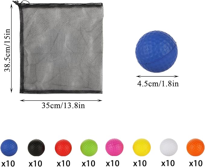 80PCS Foam Golf Practice Balls Elastic Soft 8 Colored Foam Golf Balls Realistic Feel and Flight Training Sport Balls for Indoor or Outdoor Backyard Training