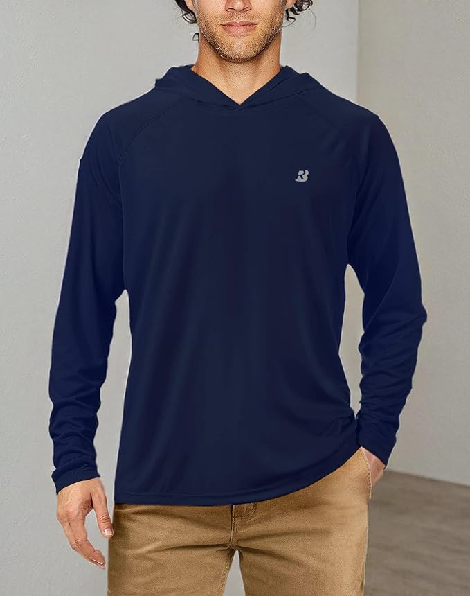 Roadbox UPF 50+ Fishing Shirts for Men, Long Sleeve UV Sun Protection Hoodie, Outdoor Hiking Running Swimming Rash Guard