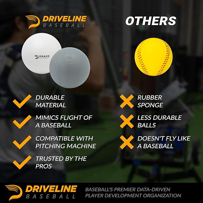 Driveline Baseball Smash Factor Baseballs or Softballs (4 oz, 12 Pack) High Density Foam Hitting Practice Machine Balls