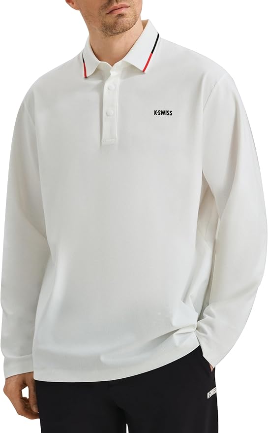 K-Swiss Men's Long Sleeve Polo Shirts - Golf Tennis Dry Fit Performance Moisture Wicking Casual Collared