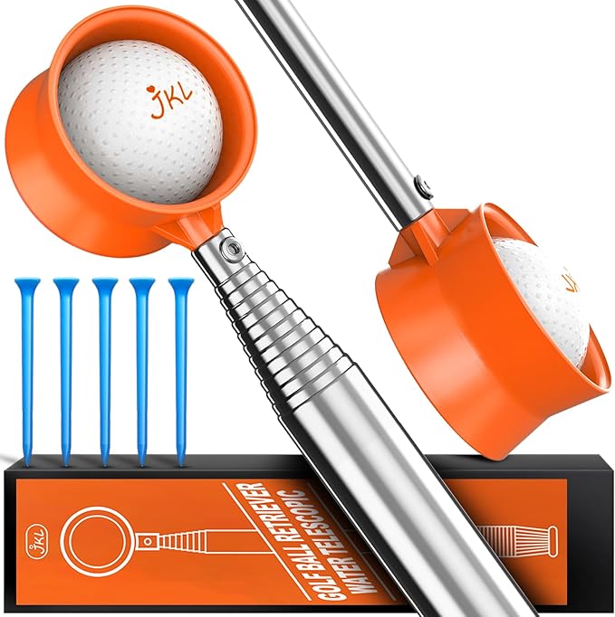 JKL 9Ft/12Ft Golf Ball Retriever for Water Telescopic, Stainless Steel Shaft, High Durability Double-Sided Ball Picker Upper Grabber, Golf Gifts for Golfers
