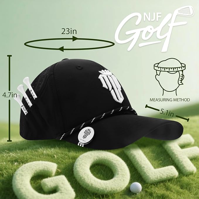 NJF Golf™ Hat Men - Breathable Mens Golf Hats, Adjustable Rope Snapback Cap, Convenient Cap with Tee Holder