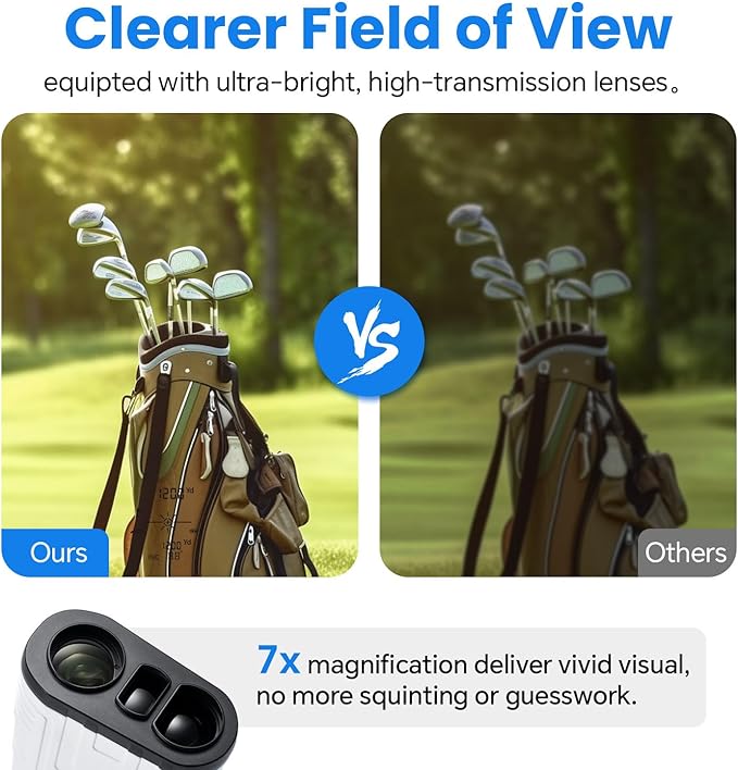 1200Yards Range Finder Golf with Slope, 7X Magnification Range Finder, Lightweight Portable Rechargeable Rangefinder, Flag Lock Vibration, Switch for Legal, Range Finders for Hunt/Golf Accessory
