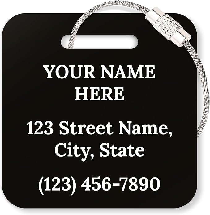 Custom Luggage Tags, Personalized Name Address for Suitcases,Backpack, Handbag, Travel Equipment Tag, 2x2 Inches, Acrylic Heavy Duty Waterproof, Made in The USA by My Sign Center- Black