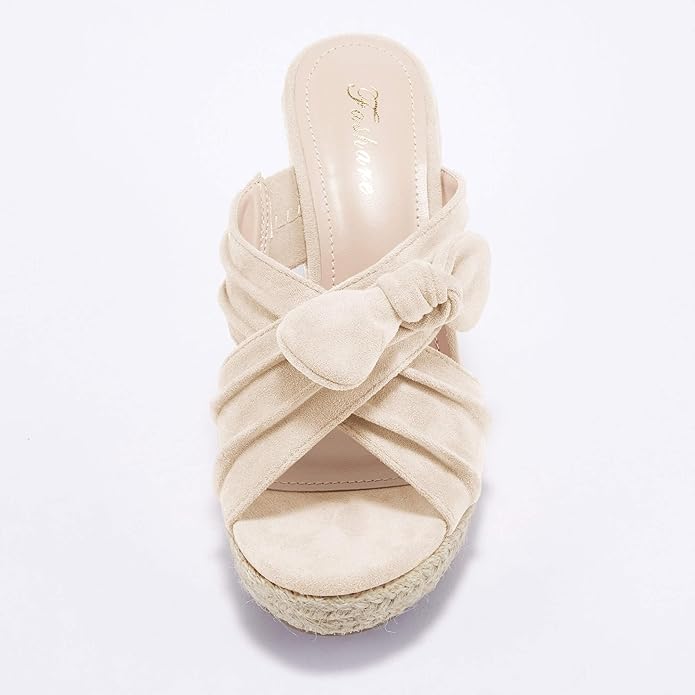 Womens Espadrilles Wedge Sandals Slides Platform Slip on Bow Knot Open Toe Summer Mules Shoes