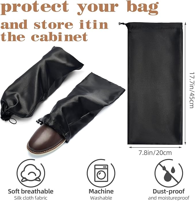 Shoe Dust Bags - 8 Pack Shoe Bags for Travel Satin Fabric with Drawstring Closure,Washable Breathable Cotton Fabric Cloth,for Travel Protecting andStoring Shoes (Black)
