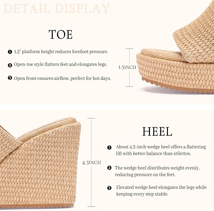 VICKI·VICKI Wedges for Women Platform Sandals Wedge Heels for Sandals Comfortable Summer Espadrille Shoes Ankle Strap&Open Toe