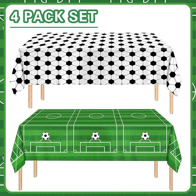 4 Pieces Soccer Tablecloths - Soccer Birthday Party Decorations Soccer Table Cloth Soccer Tablecloth Plastic Table Cover for Sports Soccer Theme Party Decorations, 54 x 108 Inch