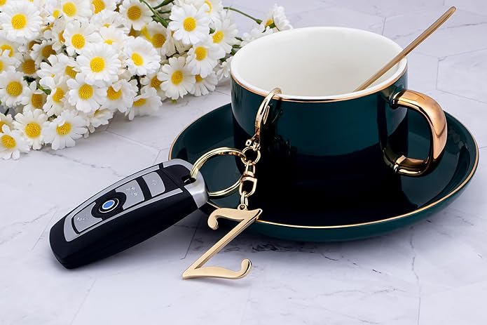 Cute Stainless Steel Gold Initial Letter Keychain for Women Girl, Charms for Key Handbag Backpack Bag, Personalized Gift