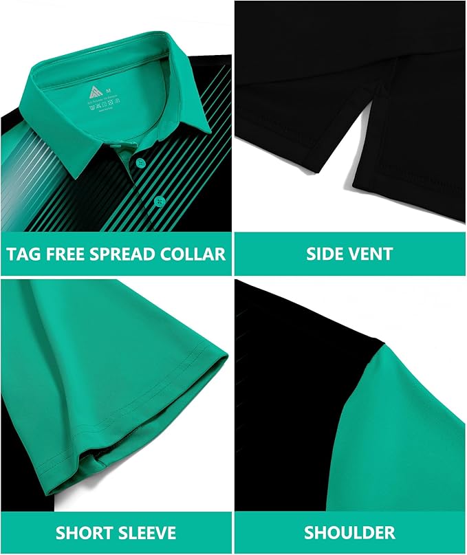 JACKETOWN Mens Polo Shirts Short Sleeve Print Dry Fit Performance Moisture Wicking Casual Collared Golf Shirts