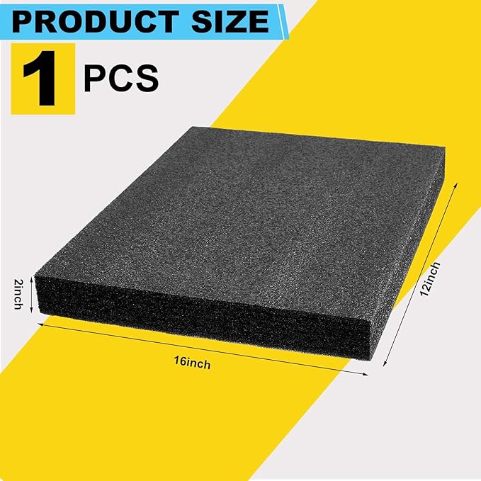 Treela 1 Pcs Customizable Polyethylene Foam Sheets 16x12x2" Black Thick Cuttable Foam Padding Inserts for Cases, Polyethylene Block Sheet for Packing Toolbox Storage and Craft Pad