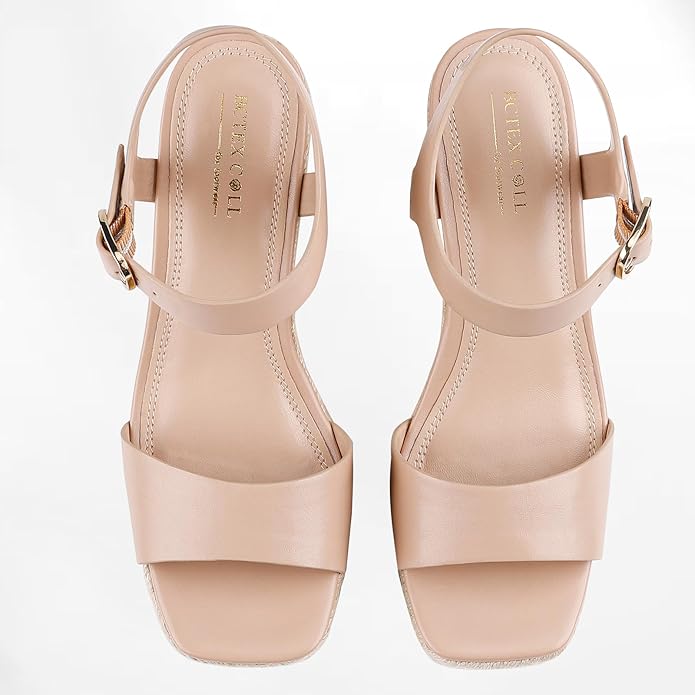 BCTEX COLL Women's Platform Wedge Espadrilles Sandals Comfortable Open Toe Ankle Strap Summer Casual Shoes Brown Black Nude
