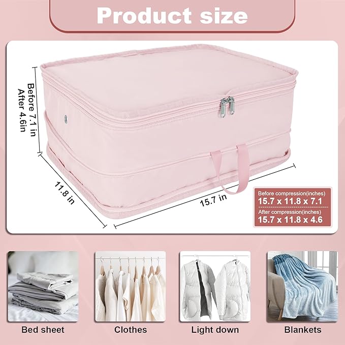 Extra Large Compression Packing Cubes for Travel Essentials, 2 Pack Expandable Travel Cubes for Packing Bags Suitcase Organizer, Pink