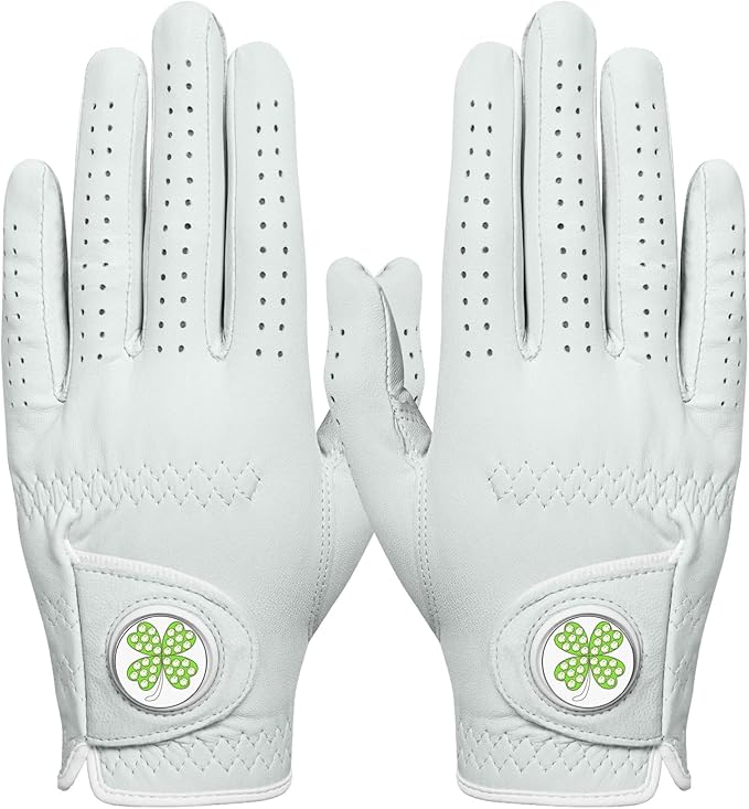Golf Gloves Women All Premium Cabretta Leather 1 Pair with Ball Marker, Soft Comfortable & All Weather Grip Glove for Right Handed Golfer, Serious Feel Fit Size Small Medium Large XL