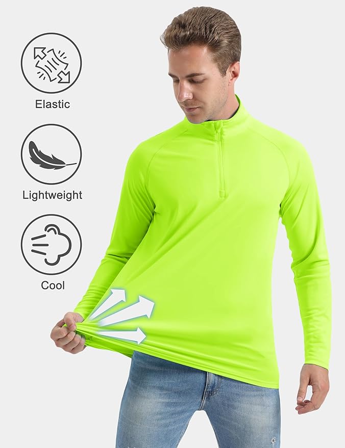 CRYSULLY Men's Long Sleeve 1/4 Zip Shirts Sun Protection Pullover UPF 50+ Rash Guard Running Lightweight T Shirt