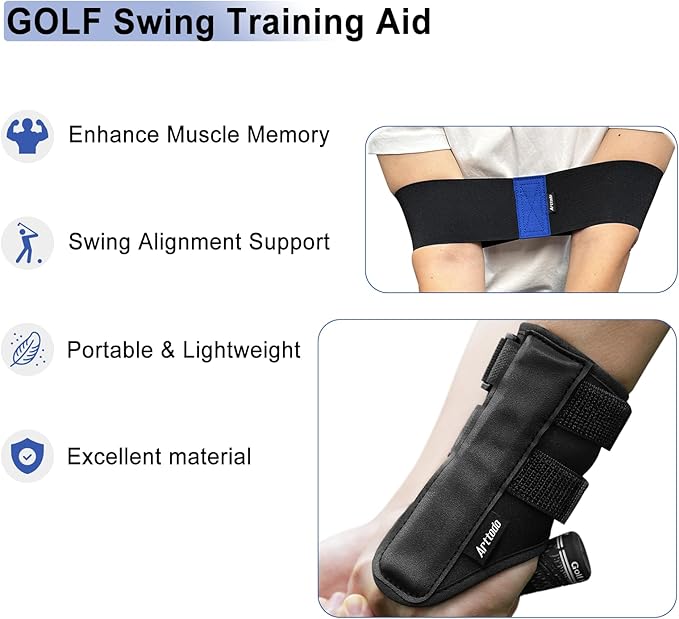 Golf Training Kit with Arm Band & Wrist Strap, Golf Swing Training Aid to Correct Wrist Angle and Develop Muscle Memory for Beginner Golfers