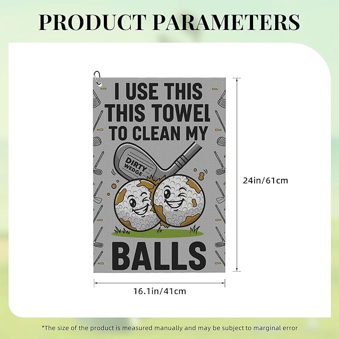 Funny Golf Towel with Carabiner Clip 24"x16" Cute Fun Grey Golf Towels for Golf Bags Microfiber Waffle Golfs Rag for Disc Balls Clubs Golfs Accessories for Men Women Dad Husband