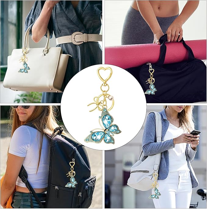 Bag Charm Keychain for Women: Cute Bow Keychains with Diamond Butterfly Pendant, Bags Purse Key ring Accessory