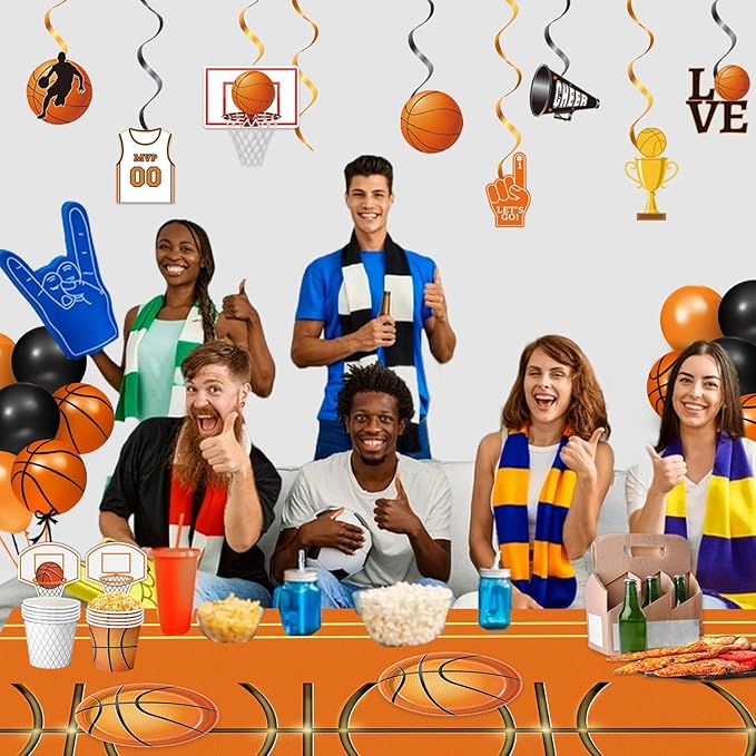 4 Pieces Basketball Tablecloth - Basketball Birthday Party Decorations Basketball Table Cloth Soccer Tablecloth Plastic Table Cover for Basketball Party Decorations, 54 x 108 Inch