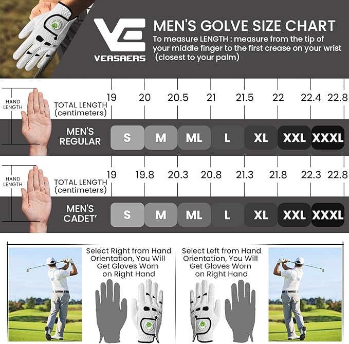 Golf Gloves Men Leather Value 1 Pair with 2 Ball Marker 10 Golf Plastic Tees, Men's Golf Gloves All Weather Grip Soft Comfortable Set for Left Right Handed Golfer