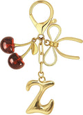 Gold Bubble Heart, Cherry, Bow & More Designs Letter Initial Keychain Bag Charms – Cute Purse Charms for Handbags