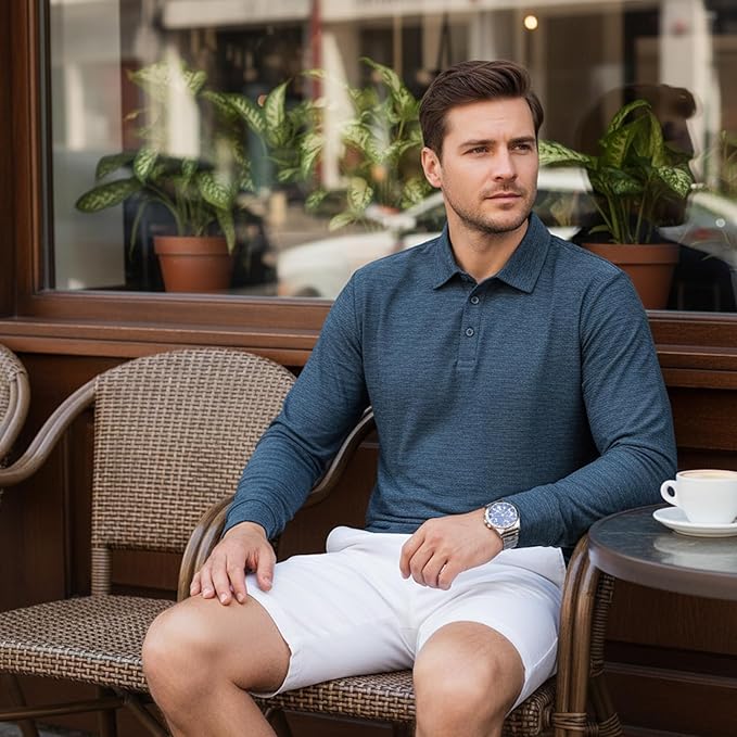 NAVISKIN Men's Polo Shirts Long Sleeve Golf Shirts with Collar UPF 50 SPF Shirt for Men Quick Dry Moisture Wicking