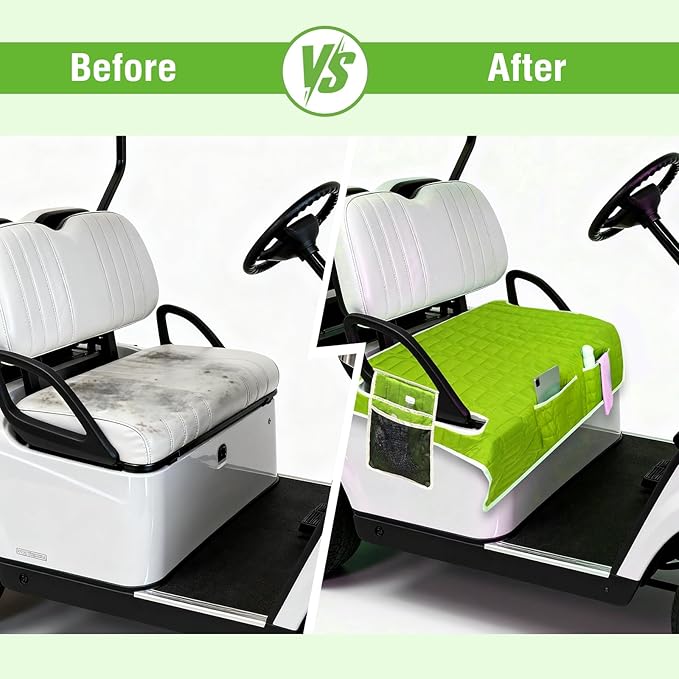 Golf Cart Seat Cover, Universal Bench Seat Cover with Storage Pockets, Non-Slip Seat Protector for Golf Cart, Fits EZGO Club Car Yamaha, Easy Install
