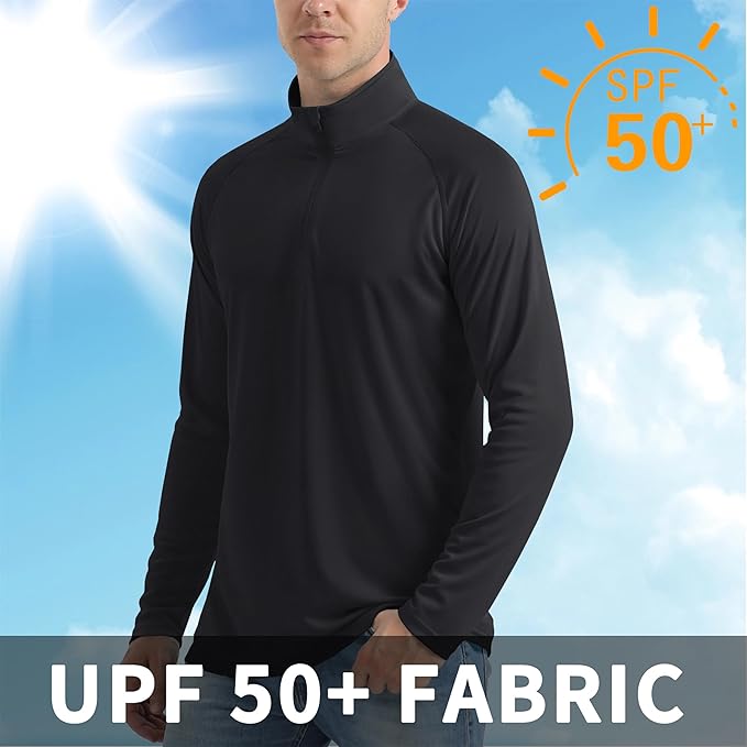 CRYSULLY Men's Long Sleeve 1/4 Zip Shirts Sun Protection Pullover UPF 50+ Rash Guard Running Lightweight T Shirt