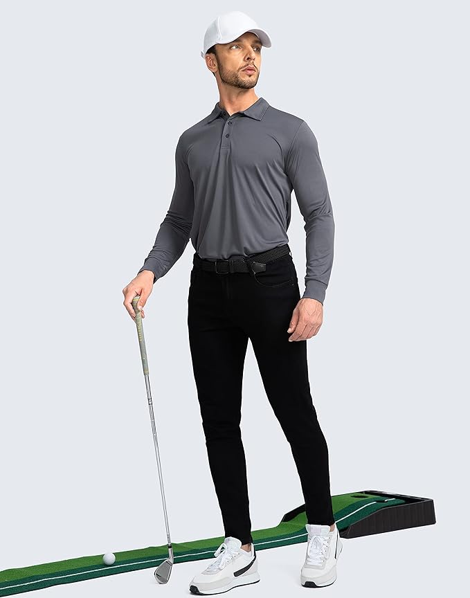Men's Polo Shirt Long Sleeve Golf Shirts Lightweight UPF 50+ Sun Protection Cool Shirts for Men Work Fishing Outdoor