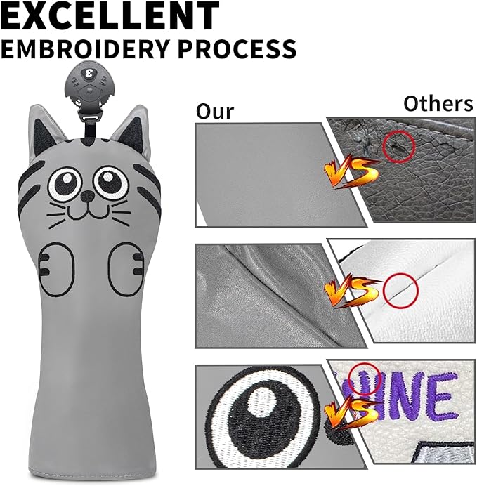 Golf Kitty Head Cover Golf Club White Leather Headcovers 1pc/4pcs Set Fits Driver Fairway Wood Hybrid Utility Putter Iron Wedge Headcover.