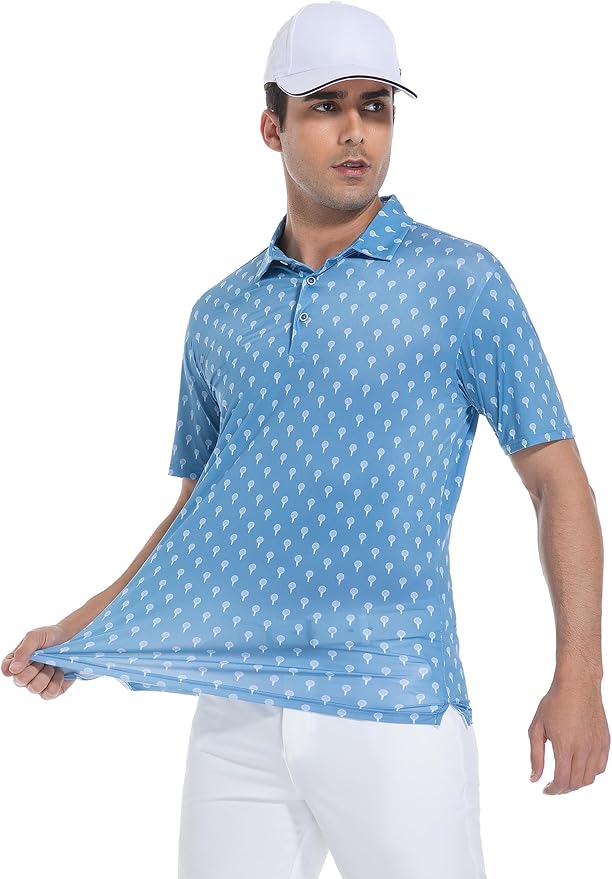 Esabel.C Golf Shirts for Men Dry Fit Performance Short Sleeve Print Moisture Wicking Collared Shirt