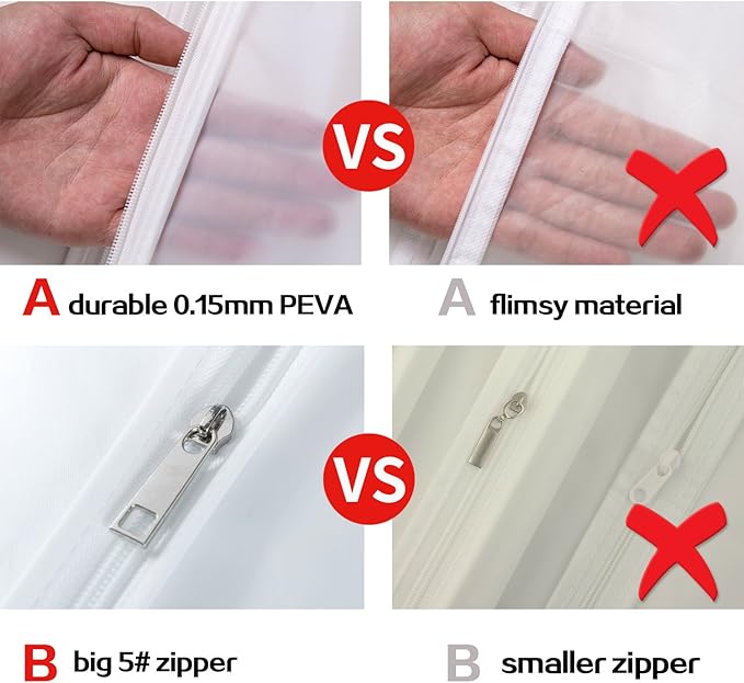 6 Pack Long Garment Bags (24x60") - Dustproof Gown Covers - Durable PEVA Hanging Bags with Sturdy Zipper for Maxi Dresses, Long Coats & Dance Costumes (Translucent)