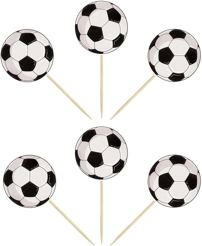 36Pcs Soccer Ball Cupcake Toppers Sports Theme Football Cupcake Food Toothpicks Baby Shower Cake Decorations for Sport Balls Theme Soccer Ball Kids Birthday Party Decorations