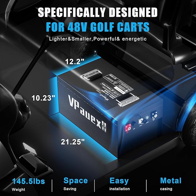 48V 160Ah Lithium Golf Cart Battery,48V Golf Cart Batteries with 22A Charger,Built-in 200A BMS,Metal Casing,Supports Mobile APP,Touch Monitor,6000+ Cycles,Peak Current 600A,Max 10.24kW Output Power