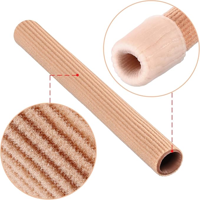 Hestya Open Gel Finger Toe Tubes 6 Pcs Fabric Gel Lined Cushion Sleeve Protector for Bunion Hammer Toe Callus Corn Blister Friction