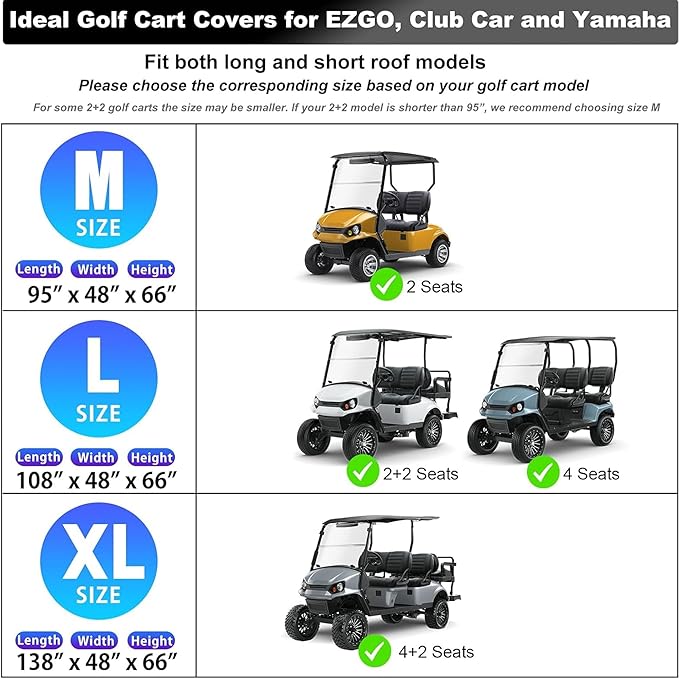 Rosefray Golf Cart Cover – Heavy-Duty 420D Oxford Fabric, Waterproof & Windproof Design – Fits Club Car, EZGO, Yamaha 2+2/4 Passenger Carts Black/Red