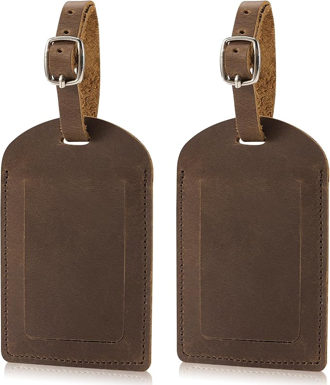 Ringsun Genuine Leather Luggage Tag for Suitcases ID Tags Bag Tags for Luggage (2 Pack)