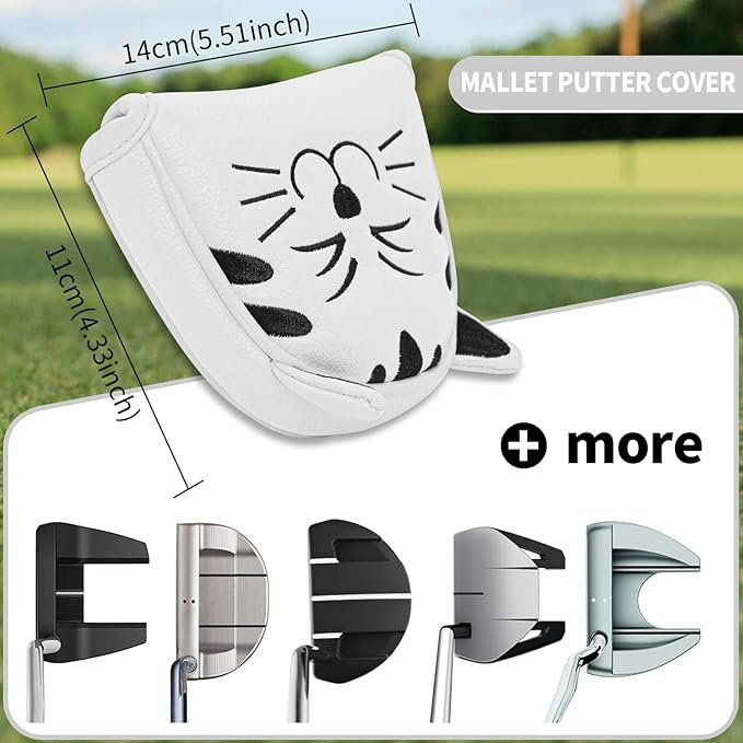 Golf Kitty Head Cover Golf Club White Leather Headcovers 1pc/4pcs Set Fits Driver Fairway Wood Hybrid Utility Putter Iron Wedge Headcover.
