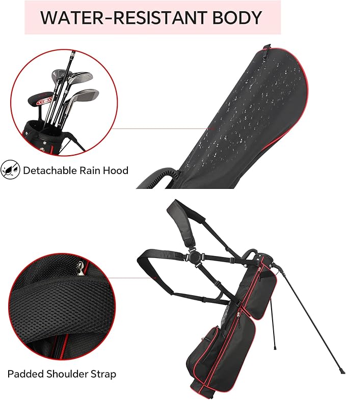 Golf Bag Lightweight Carry Bag, Dual Strap Golf Stand Bag with 6 Pockets, Lightweight Small Golf Bag for a Few Clubs and Rain Cover Hood