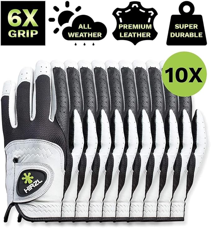 HIRZL Trust Control 2.0 Golf Gloves, All Weather Mens Golf Glove, White/Black, Kangaroo Leather Palm, Cabretta Leather Backhand, Trusted by Pro’s, Sweat Free, Ultimate Grip
