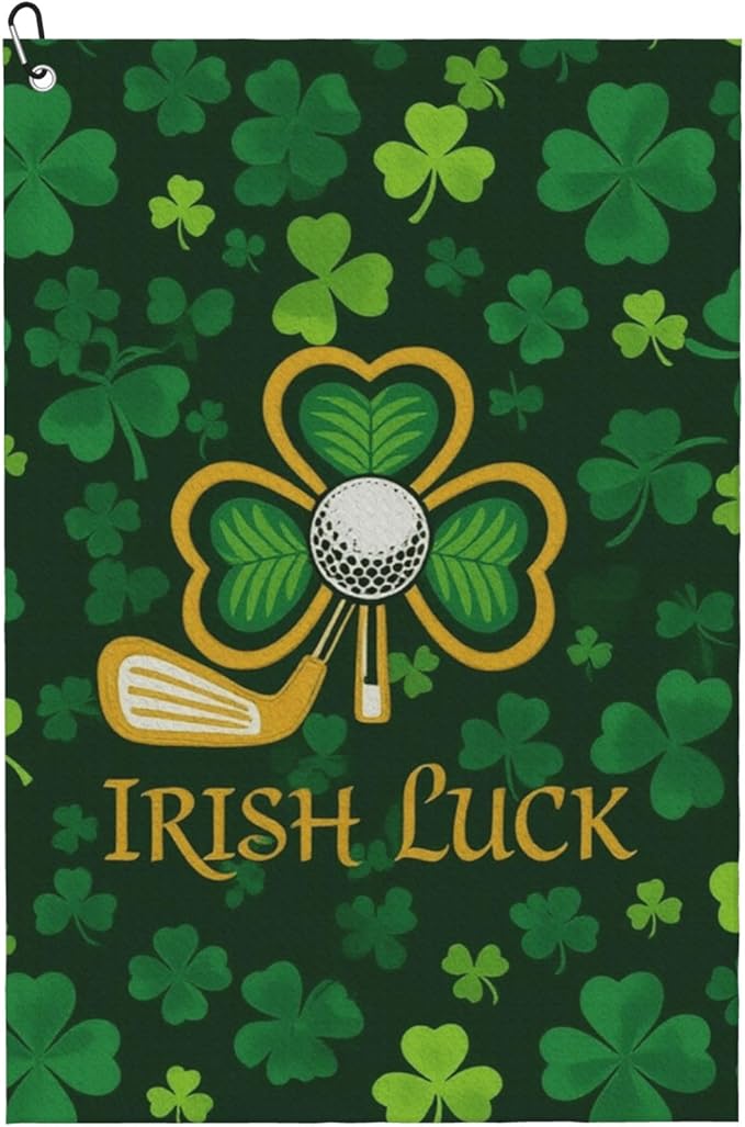 Irish Green Golf Towel with Carabiner Clip 24"x16" Lucky Leaf Floral Golf Towels for Golf Bags Microfiber Waffle Shamrock Golf Rag for Disc Balls Clubs Golfs Accessories for Men Women Dad