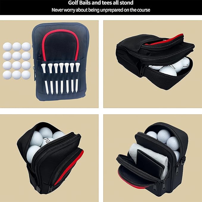 Golf Valuables Pouch & Golf Ball Carrier Bag with 3 Zipper Pockets, Holds 20–25 Balls for Tees & Accessories (Men & Women)