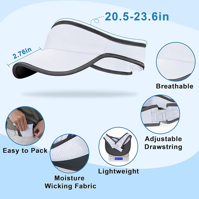Sports Sun Visor for Men Women, Lightweight Soft Quick-Dry Visor Hat, Packable Tennis Golf Running Visor