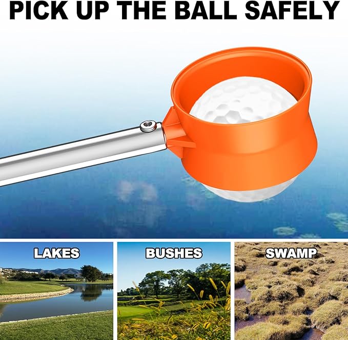 JKL 9Ft/12Ft Golf Ball Retriever for Water Telescopic, Stainless Steel Shaft, High Durability Double-Sided Ball Picker Upper Grabber, Golf Gifts for Golfers