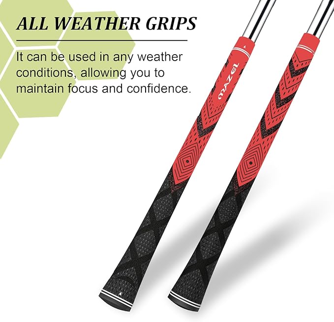 MAZEL Cord Rubber Golf Grips for Men - 10 Pack,All Weather Control Golf Club Grips Standard/Midsize,High Feedback & Traction